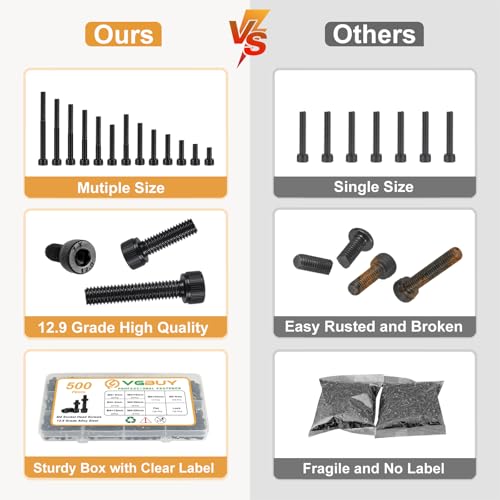 VGBUY 312Pcs M4 Screw Kit, Black M4 Screws (6 Sizes 25-50mm), Metric Nuts and Bolts Assortment Kit, Hex Socket Head Cap 25/30/35/40/45/50mm with Washer Nuts, 12.9 Grade - size: M4x25/30/35/40/45/50mm, style: Socket Head