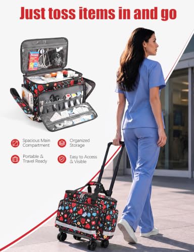 Medical Bag Rolling Roller Bag Trolley Duffel Nurses EMT CNA RN Empty for First Aid Responder Home Health Care Nursing Student Roll Duffle Bag Carry on Wheels Wheeled Work Physicians Doctor - color: Nurse