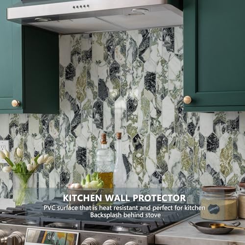 Vamos Tile Glossy Ice Green Backsplash Tile Peel and Stick, 12.8 x 12.8 Inch 10 Sheets Long Hexagon PVC Self Adhesive Mosaic Wall Tiles Stick on Backsplash for Kitchen Bathroom and Fireplace - color: Glossy Ice Green
