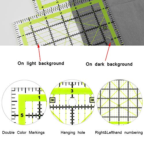 UOOU 6 Inch Square Quilting Ruler Fabric Cutting Ruler Sewing Ruler - color: Green-Medium