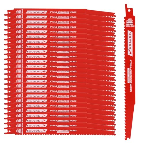 25 Pack 9 Inch 4/6 Tpi Reciprocating Saw Blades Bi-Metal Steel Demon with Perma-Shield Coating Stud and Reciprocating Saw Blades for Cutting Embedded Wood Metals PVC Pallets etc. - size: 9in 25Pack, style: 4/6 Tpi