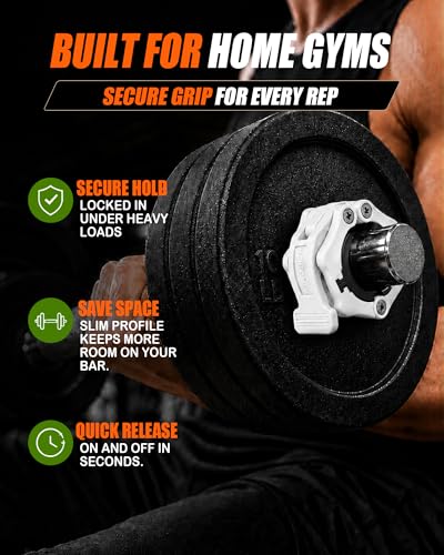 MAXRICH Ultra-Thin 1-Inch Barbell Clamps, Quick Release Weight Clips for 23–30mm Bars, Secure Barbell Collars for Home Gym - color: White