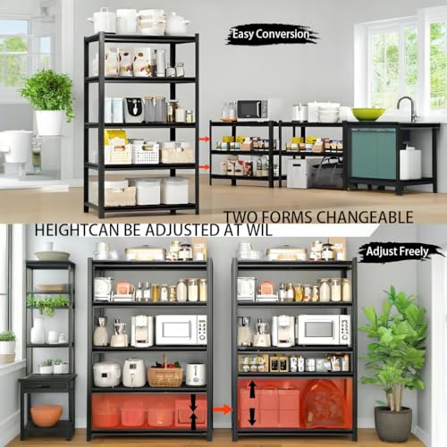 5-Tier Heavy Duty Garage Shelving, 3,000 lbs Capacity Adjustable Metal Storage Shelving Unit for Garage, Basement, Warehouse and Workshop, 62" W x 23.5" D x 72" H - size: 5T 62"W x 24"D x 72"H