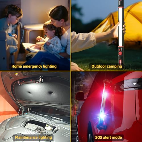 Magnetic work light,5200mAh Long size Rechargeable LED Work Light with Magnetic Bases&HangingHooks,Aluminum Alloy Magnetic light bar with 4Lighting Modes, For Car Repairing/Inspection/Garage