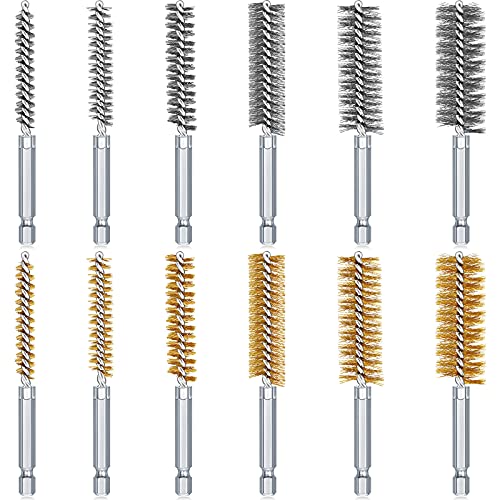 24 Pieces Bore Brush for Drill Wire Bore Brush Set Wire Cleaning Set Stainless Steel Cleaning for Power Drill Impact Driver (Stainless Steel,Brass) - style: Stainless Steel, Brass