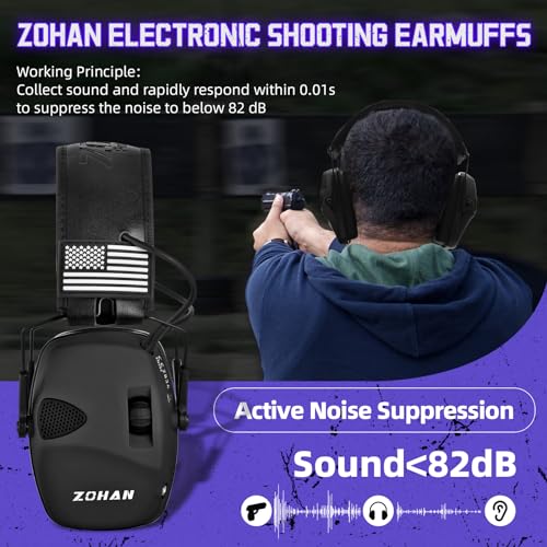 ZOHAN Electronic Shooting Earmuffs Built in Ambient Sound Amplifier, Hearing Protection for Shooters, NRR 23dB Noise Reduction, Ideal Gun Range Ear Protection Headphones for Hunting-Black - color: With Patches-black