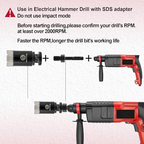 Diamond Core Drill Bit Set - FOCSTOL 8pcs (19/25/35/51/65/76mm+50mm Beveling Chamfer Bit+SDS Adapter) Diamond Hole Saw Kit for Porcelain Ceramic Tile Marble Granite - size: KIT6