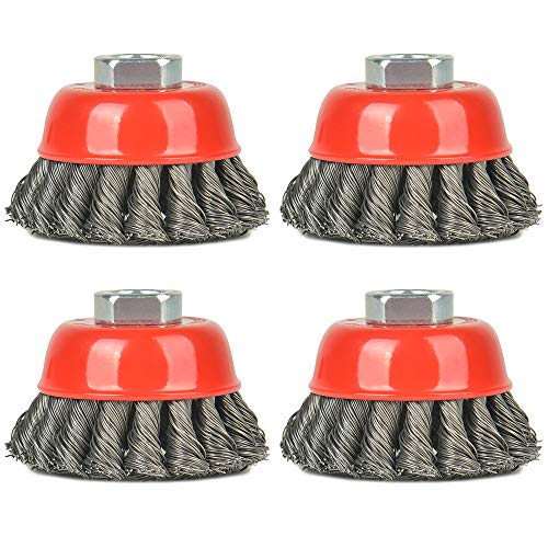 AAIN 3in Wire Wheel Cup Brush,4 Pack Twisted Knotted Brush for Grinders - size: 4 pack, style: 3 Inch Knotted Cup Brush