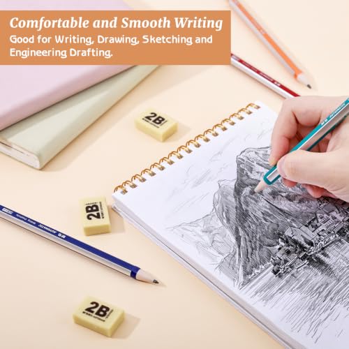 M&G Mechanical Pencil Set, 4 Pcs 2.0mm Mechanical Pencils with 6 Pcs 2B Extra Refill Leads, Automatic Pencil with Built-in Sharpener for Writing Art Drawing Sketching Construction Carpenter Drafting
