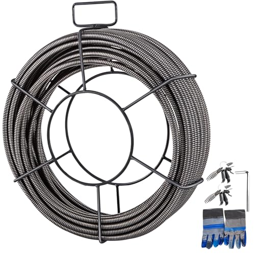 VEVOR Drain Cleaning Cable 100 ft x 1/2 inch Solid Core Cable Sewer Cable, Drain Auger Cable Cleaner, Snake Clog Pipe Drain Cleaning Cable W/Four Shapes of Cutters - style: 100Ft x 1/2Inch
