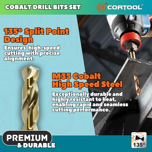 11/64 inch Cobalt Drill Bits (12Pcs), M35 HSS Metal Jobber Length Twist Drill Bit Set for Hard Metal, Stainless Steel, Iron, Copper, Aluminium, Brass, Plastic & Wood - style: 11/64 Inch