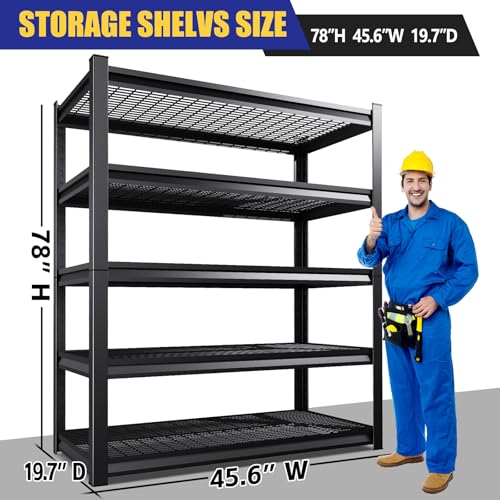 Garage Shelving-3000 lbs 5 Tier Storage Shelves, Adjustable Heavy Duty Metal Shelving Unit and Storage Large Wire Rack, Utility Steel Shelf for Warehouse Industrial Pantry Basement -78"x46"x20", Black - size: Wire/46"Wx20"Dx78"H