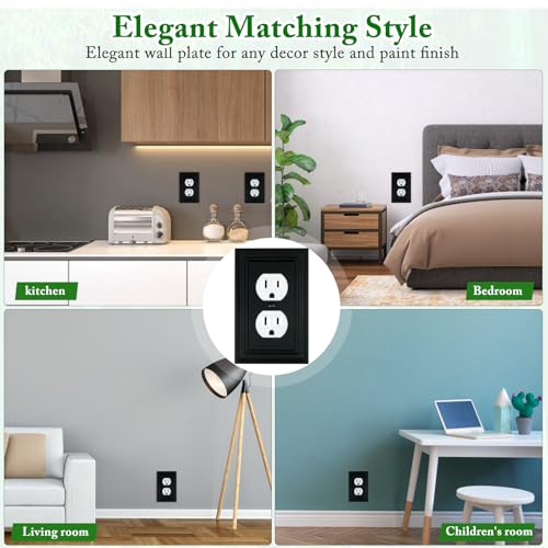 Matte Black Decorative Outlet Covers Wall Plates, Bamboo Fiber Light Switch Covers, Natural Material Electric Receptacle Switch Plate Outlet Cover of various styles (1 Gang Duplex 4 Pack) - size: 1 Gang Duplex 4 Pack