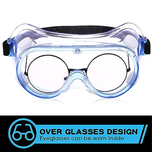 Yunsailing Protective Safety Goggles Lab Over Glasses Clear Anti Fog Eye Protection Goggles for Men Women - color: Clear Blue, Black