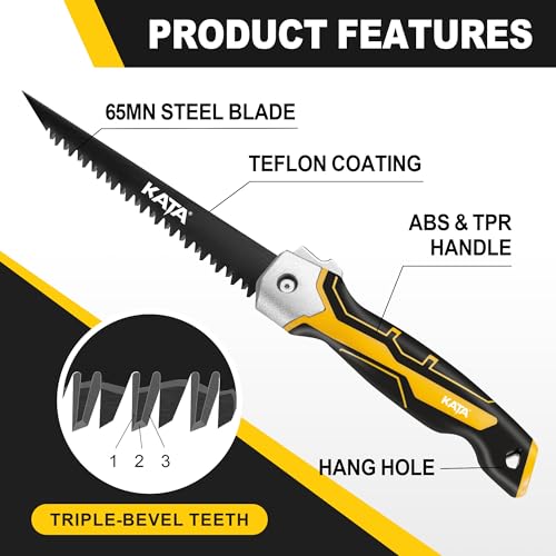 KATA Folding Drywall Saw with Sheath, Sharp Hardened Blade Jab Saw for DIY - color: Black