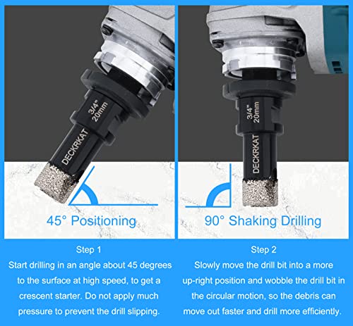 3/4” Diamond Hole Saw with Slots 20mm Vacuum Brazed Tile Hole Saw for Porcelain Granite Brick Concrete with 5/8-11 Thread to 3/8” Hex Shank Adapter Fit Both Angle Grinders & Electric Drills - size: 3/4”（20mm）