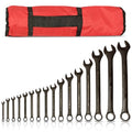 ABN Combination Wrench Set – 16 Pc Raised Panel Metric Wrench Set with Wrench Roll Up Pouch, Black Spanner Wrench Set - size: Metric