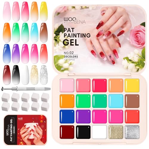 20 Colors Ombre Gel Nail Polish - Sponge Pat Painting Gel for Gradient Nails, Aura & French Manicure, Fluffy Cloud Texture with No-Wipe Glossy Finish, DIY Nail Art Kit for Beginners & Professionals - color: 20-Colors-A