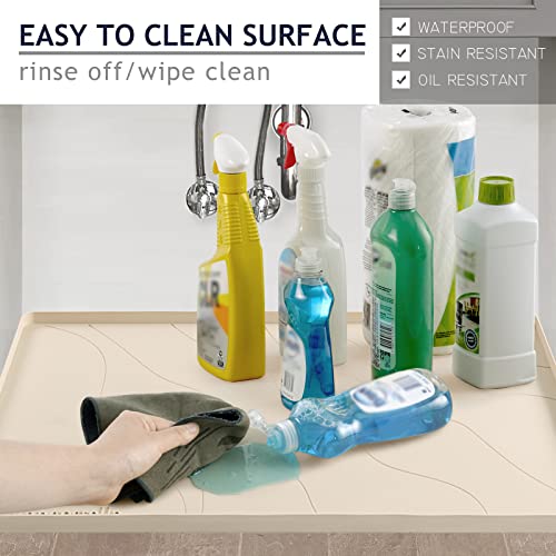 Heavy Duty Silicone Under Sink Mats for Kitchen Waterproof 31" x 22", Extra Thick Under Sink Rubber Mat Drip Tray, Raised Edge Under Sink Liner,Prevent Drips, Leaks, Spills,Taupe - color: Beige, size: 31'' x 22'' x 1''