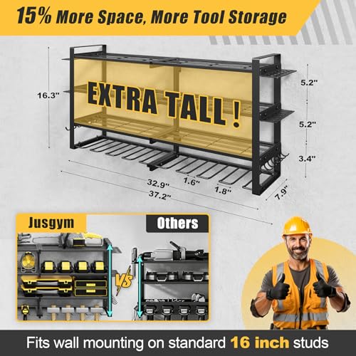4-Tier Power Tool Organizer Wall Mount, 450LBS Capacity, 8 Drill Holders - size: 32.8" Width 4-Tier