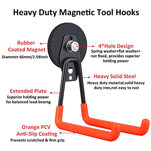 ULIBERMAGNET Magnetic Power Tool Organizer,Cordless Drill Garage Hook Heavy Duty,Large & Strong Manget with Hooks for Garage,Workshop Organization,2 Pack Hooks for Drill,Garden Tool(Orange) - style: 2.59INCH 2PACK Orange Large Gaint Hooks