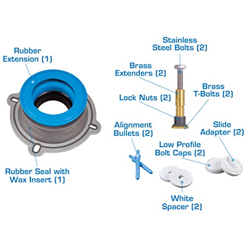 DANCO All-in-One Toilet Installation Kit, Perfect Seal Wax Ring & Zero Cut Bolts, Toilet Repair, Wax-Free, Mounting Toilet Bolts (10879X) - size: 1 Pack, style: Installation Kit