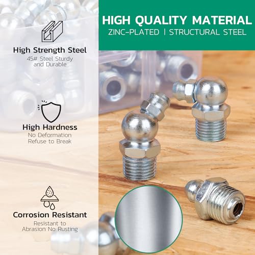 OURU 90PCS Grease Fittings Assortment Kit, SAE & Metric with Wrench Kit - size: 90