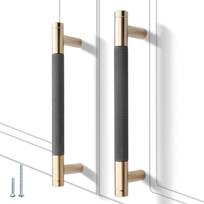 12 Pack 5 Inch 128 mm Knurled Cabinet Handles Cabinet Pulls Aluminum Handles Pulls Gold and Grey Oxidation Finish with Diamond Pattern 6" Length (5" Hole Center) - color: Gold and Grey, size: 5 Inch