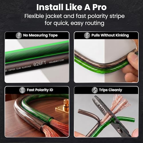 GEARit 12 Gauge Speaker Wire 100FT, 12/2 CCA Cable for Home Theater - color: Translucent Black/Green, size: 12AWG / 100 Feet