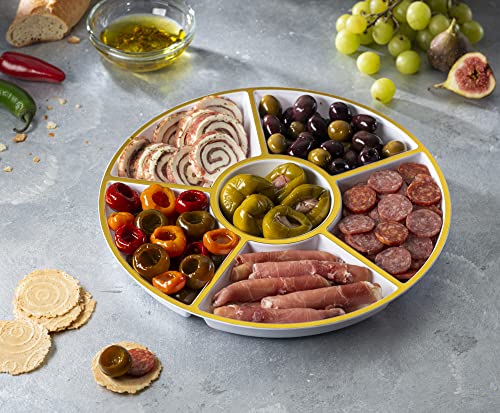 Plasticpro 6 Sectional Round Plastic Serving Tray/Platter (2, White & Gold) - color: White & Gold