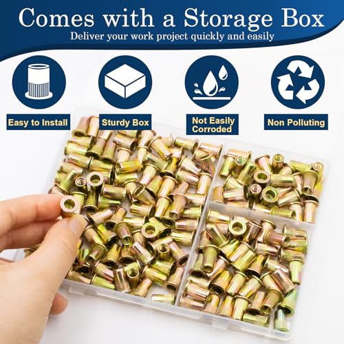 M5-0.8 Rivet Nuts,160Pcs Zinc Plated Threaded Rivnuts Inserts - color: Yellow, size: Metric M5 - 160 Pcs
