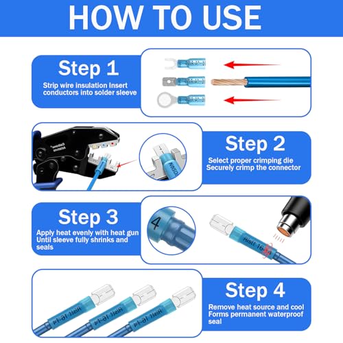 710Pcs Heat Shrink Wire Connectors Kit, Marine Grade Tinned Copper Electrical Terminals, Waterproof Ring Fork Spade Butt Connectors for Automotive Boat Wiring