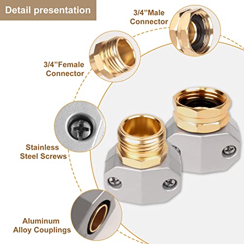 Hose repair kit,（3 Sets）garden hose repair Fittings Aluminum Female and Male With Zinc Clamp Water Hose End Repair Connector Fit 3/4 Inch And 5/8 Inch Garden Hose，garden hose repair kit - size: 3/4 inches