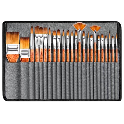 25Pcs FENORKEY Paint Brushes for Acrylic, Watercolor & Gouache Painting