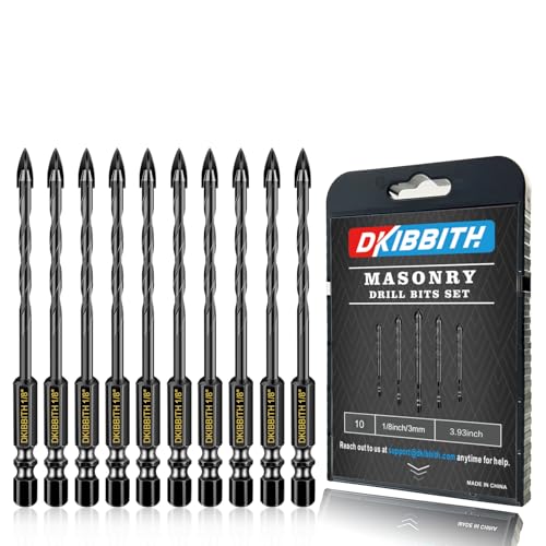 10 Pcs 1/8" Masonry Concrete Drill Bit Set for Tile Brick Glass Plastic Wood, Cross Tungsten Carbide Tip, Hex Shank, Work with Ceramic Porcelain Tile Wall Mirror Paver, 1/8 Inch Drill Bits,3mm - size: 10 Pack 1/8"(3mm)