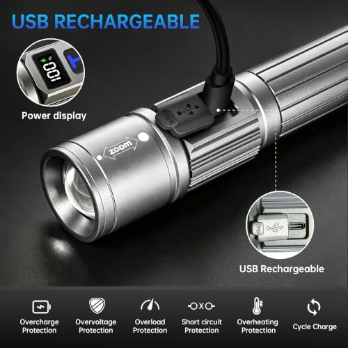 TrixHub Rechargeable Flashlights 2 Pack Super Bright Flash Light (Titanium) - color: Titanium, size: 2 Pack