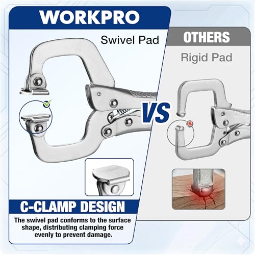WORKPRO 6" Locking C-Clamp with Swivel Pads, Heavy Duty Adjustable Vise Grip Pliers, Welding Clamp for Woodworking, Metalworking, Auto Repair and Home Workshop