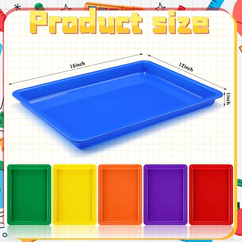 Mifoci 6 Pack Large Plastic Art Trays for Classroom, 16x12x1 Inch,Rainbow - color: Rainbow