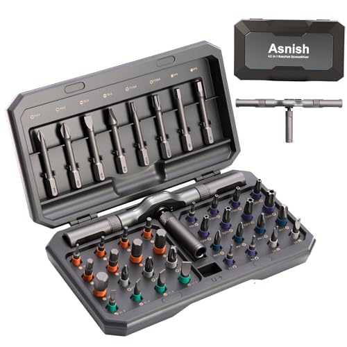 Asnish 42 in1 Magnetic Ratcheting Screwdriver Set with Multi Bit Tool Kit - color: Black-gray, size: 42 In 1