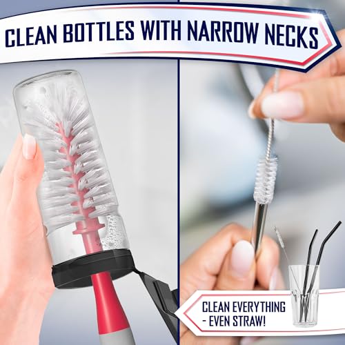 Dish Brush Set of 4 - Kitchen Scrub Brushes with Non-Slip Long Handle for Cleaning, Scrubber, Dishwashing, Dishes, Bottles, Straws, Cups, Pots & Sink, Red - color: Red
