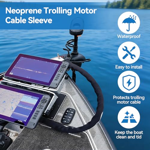 5Ft Neoprene Trolling Motor Cable Sleeve Compatible for Ultrex, Waterproof Marine Wire Protector, Wrap Around Cord Cover for Boat Outboard Engine Rigging & Steering Accessories