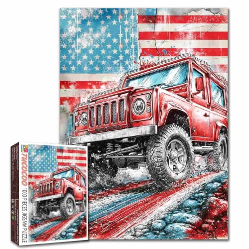 American Flag Truck Patriotic Jigsaw Puzzle 1000 Pieces for Adults - color: Sports 05