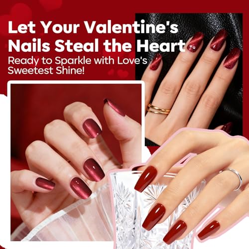 modelones Red Nail Polish Set, 6 Colors Cat Eye Dark Ruby Cherry Glitter - color: A1 Apple Red