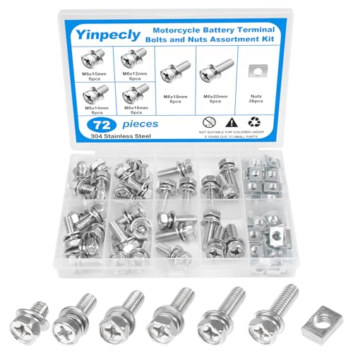 72PCS M6 Motorcycle Battery Terminal Bolts and Nuts Kit - size: M6x10/12/14/16/18/20mm