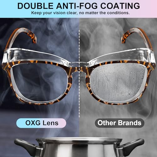 OXG 3 Pack Stylish Safety Glasses, ANSI Z87+ Anti Fog Safety Goggles Blue Light Blocking Protective Eyewear for Nurses - color: Leopard+rianbow+pink