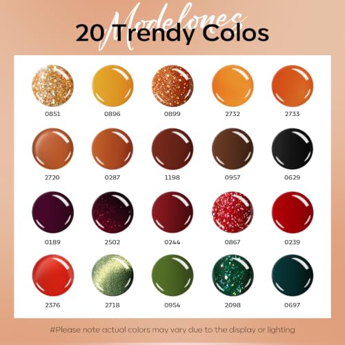modelones Gel Nail Polish Set Jelly Glitter 20 Colors Primer Top Base Coat - color: A0-Autumn Colors