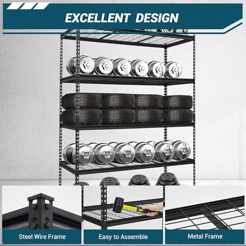 60x24x78 Inch Garage Shelving Heavy Duty, Storage Shelves 2500Lbs Capacity, Adjustable Metal Shelving Unit, 5 Tier Industrial Shelves for Basement Workshop - size: 60 x 24 x 78 inches