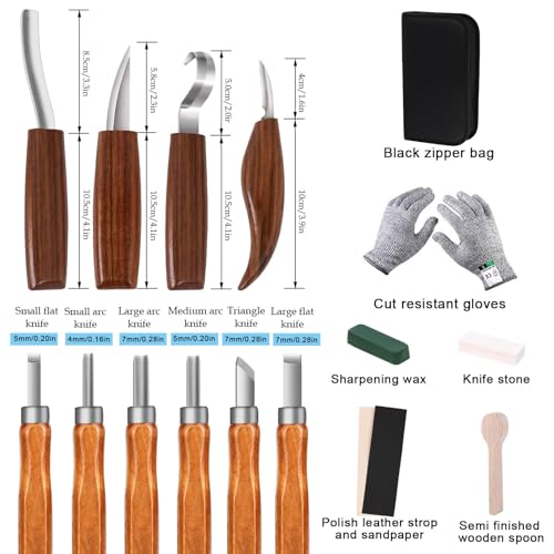 Wood Carving Tools Set,Detail and Hook Carving Knife Kit for Beginners,Trimming Knife for Spoon Bowl Cup Woodwork,Square handle design and 6pcs SK2 Carbon Steel Wood Carving Knives（10pcs） - size: 4PCS Flat Handle & 6PCS Detail Knives