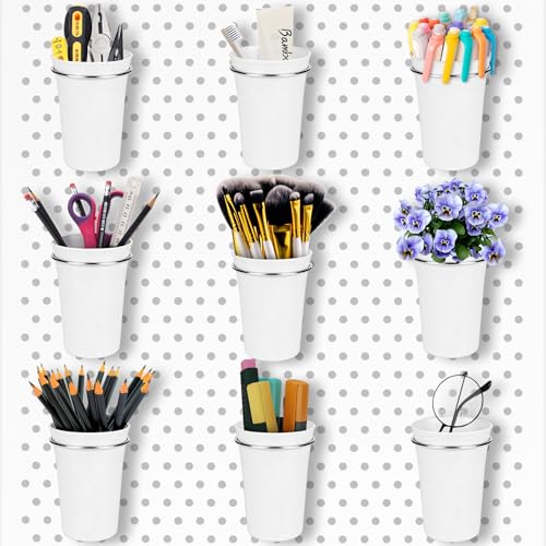 Pegboard Cups With Loops, 9 Pack White Peg Board Pencil Holder Organizer - color: White