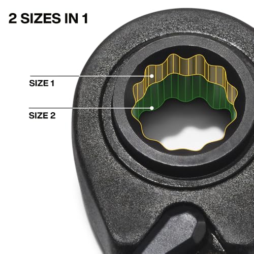 KLEIN TOOLS 68214 4-in-1 Reversible Ratchet Wrench, Box Wrench, SAE Hex Sizes 1/4, 5/16, 3/8, and 7/16-Inch, 90-Tooth Ratchet, Pass-Through Design - style: Small SAE